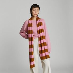 Everlane Pink and Brown Striped Cashmere Scarf